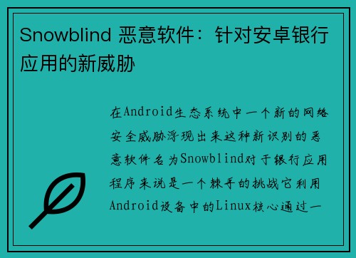 Snowblind 恶意软件：针对安卓银行应用的新威胁